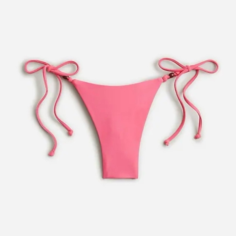 J Crew Pink Curved Waist Cheeky String Bikini Bottom With Beads Size Medium NWT